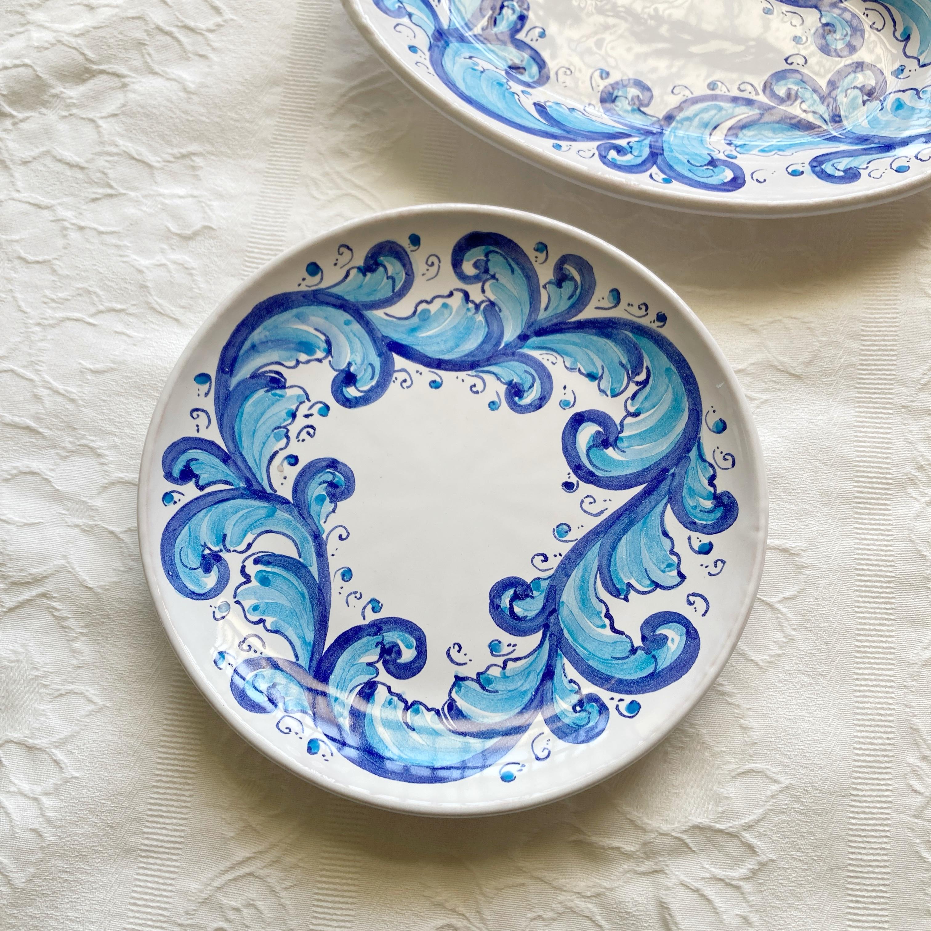 丸皿 20cm マヨリカ焼き barocco blue イタリア陶器　PIA016